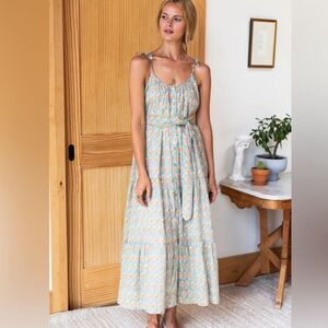 Emerson Fry India Collection Harper Dress Organic Cotton Sage Green Floral Small